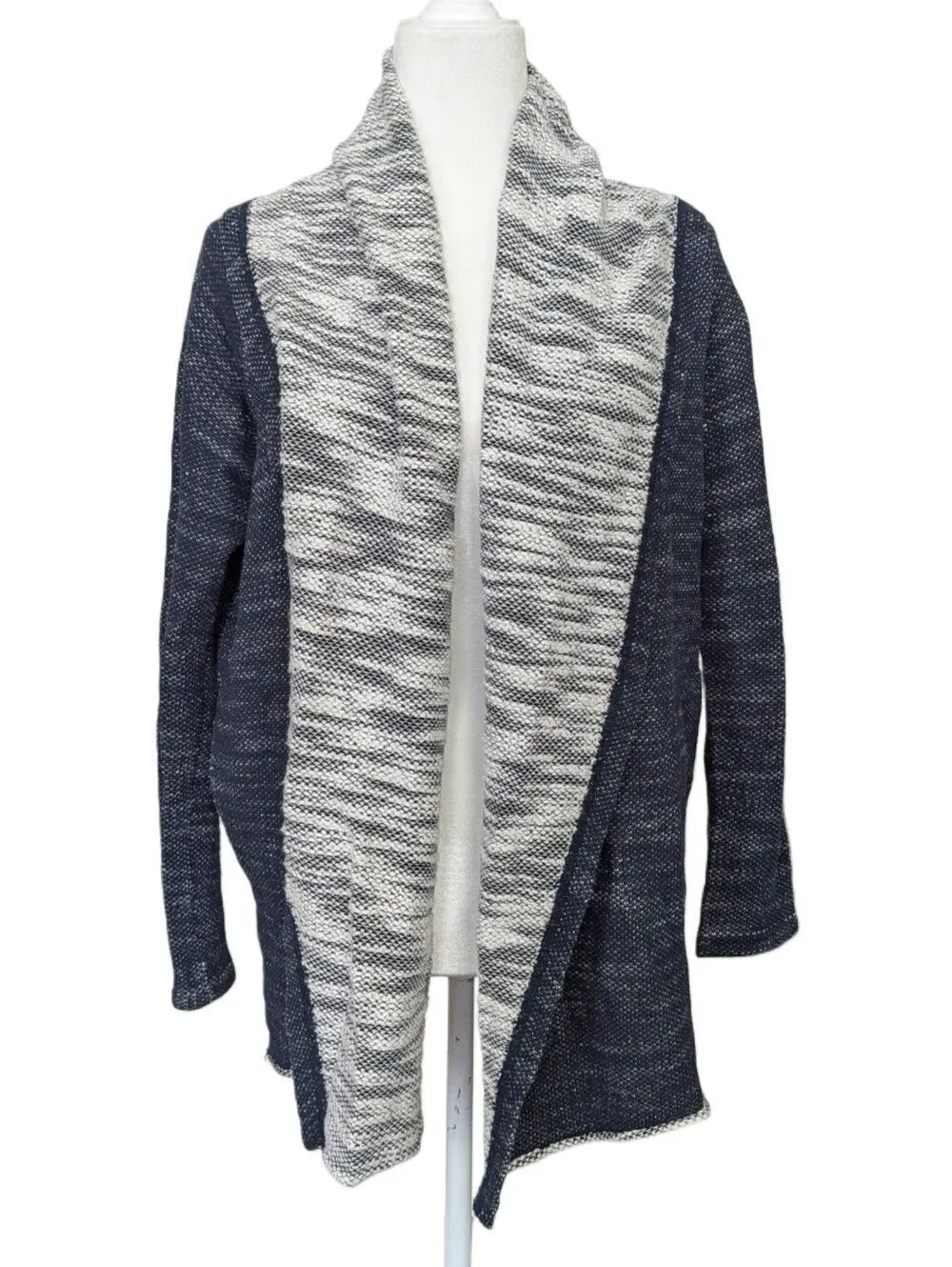 Lucky Brand Womens Navy Blue Heather Gray Open Front Shawl Collar Cardigan Small